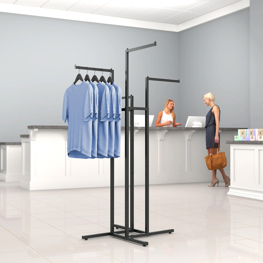 4-Way Garment Rack with Straight Arms - Square Tubing