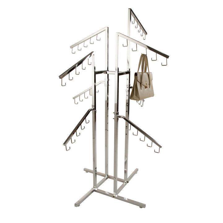4-Way Handbag Rack w/ 4 Slant Arms and 4 Twist-on Slant Arms - Square Tubing