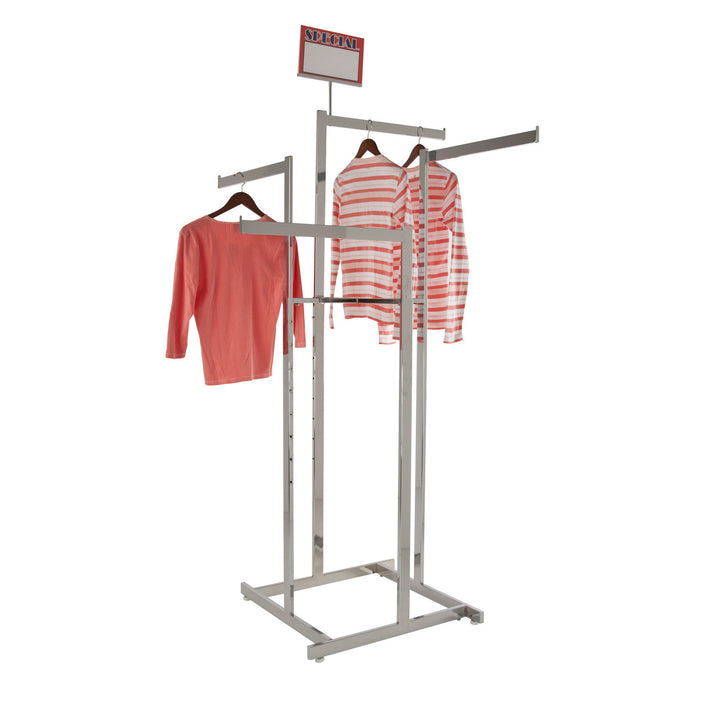 4-Way High Capacity Garment Rack with Straight Arms - Rectangular Tubing Uprights