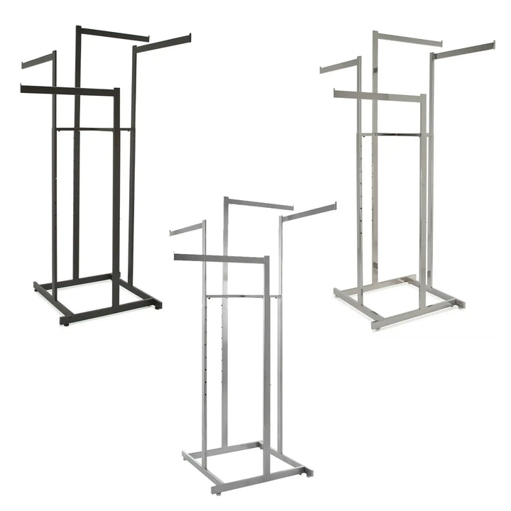 4-Way High Capacity Garment Rack with Straight Arms - Rectangular Tubing Uprights