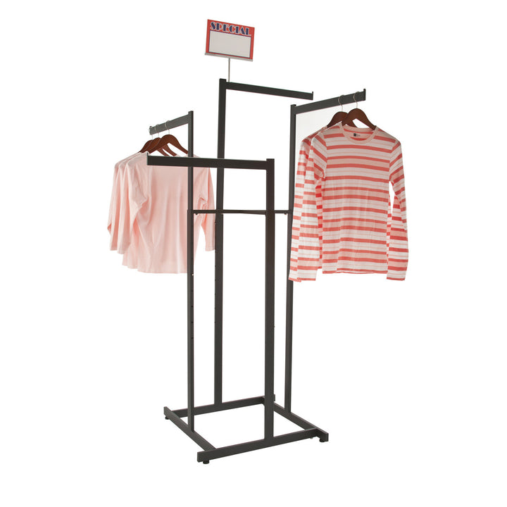 4-Way High Capacity Garment Rack with Straight Arms - Rectangular Tubing Uprights