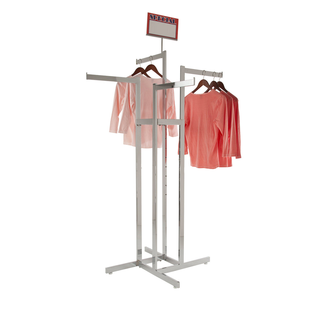 4-Way Garment Rack with Straight Arms - Rectangular Tubing Uprights