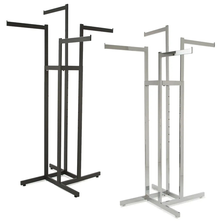 4-Way Garment Rack with Straight Arms - Rectangular Tubing Uprights