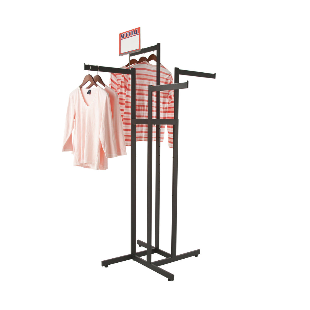4-Way Garment Rack with Straight Arms - Rectangular Tubing Uprights
