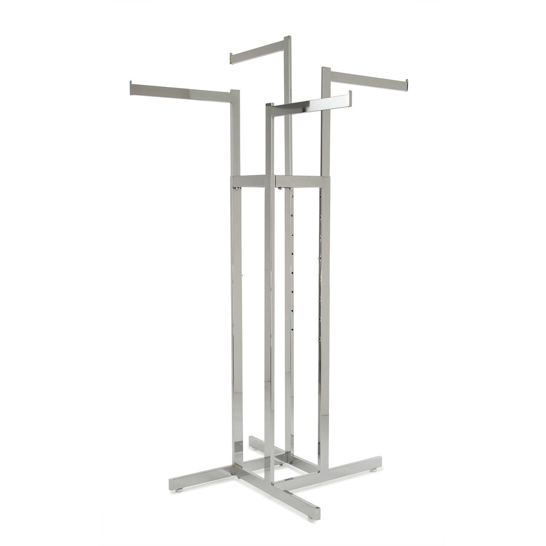 4-Way Garment Rack with Straight Arms - Rectangular Tubing Uprights