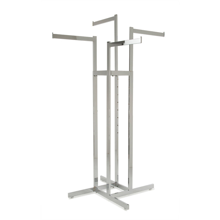 4-Way Garment Rack with Straight Arms - Rectangular Tubing Uprights