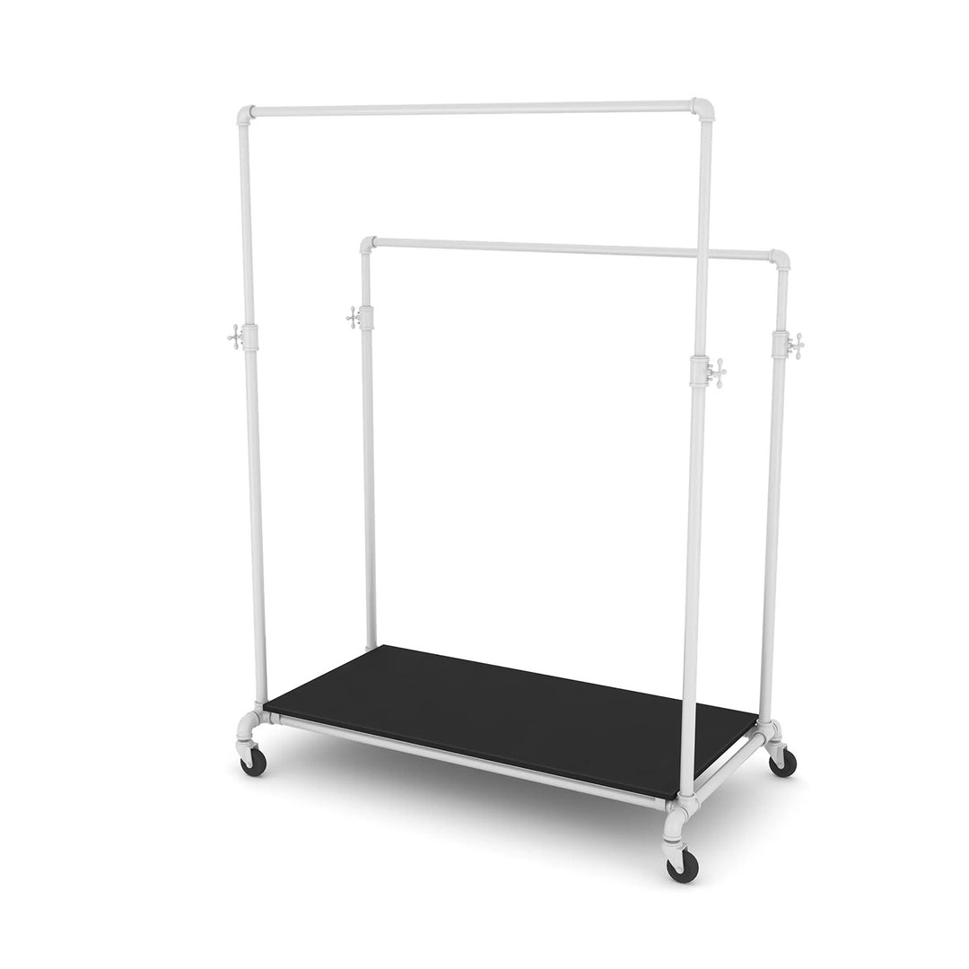 Pipeline Adjustable Double Bar Ballet Rack with Base Shelf