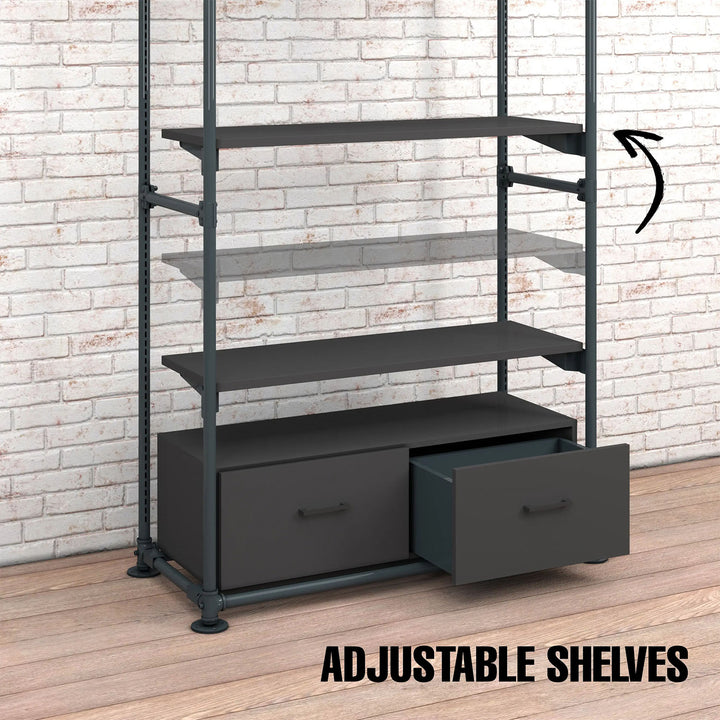 Pipeline Freestanding Kit with TV Display Mount, Two Shelves and Drawers