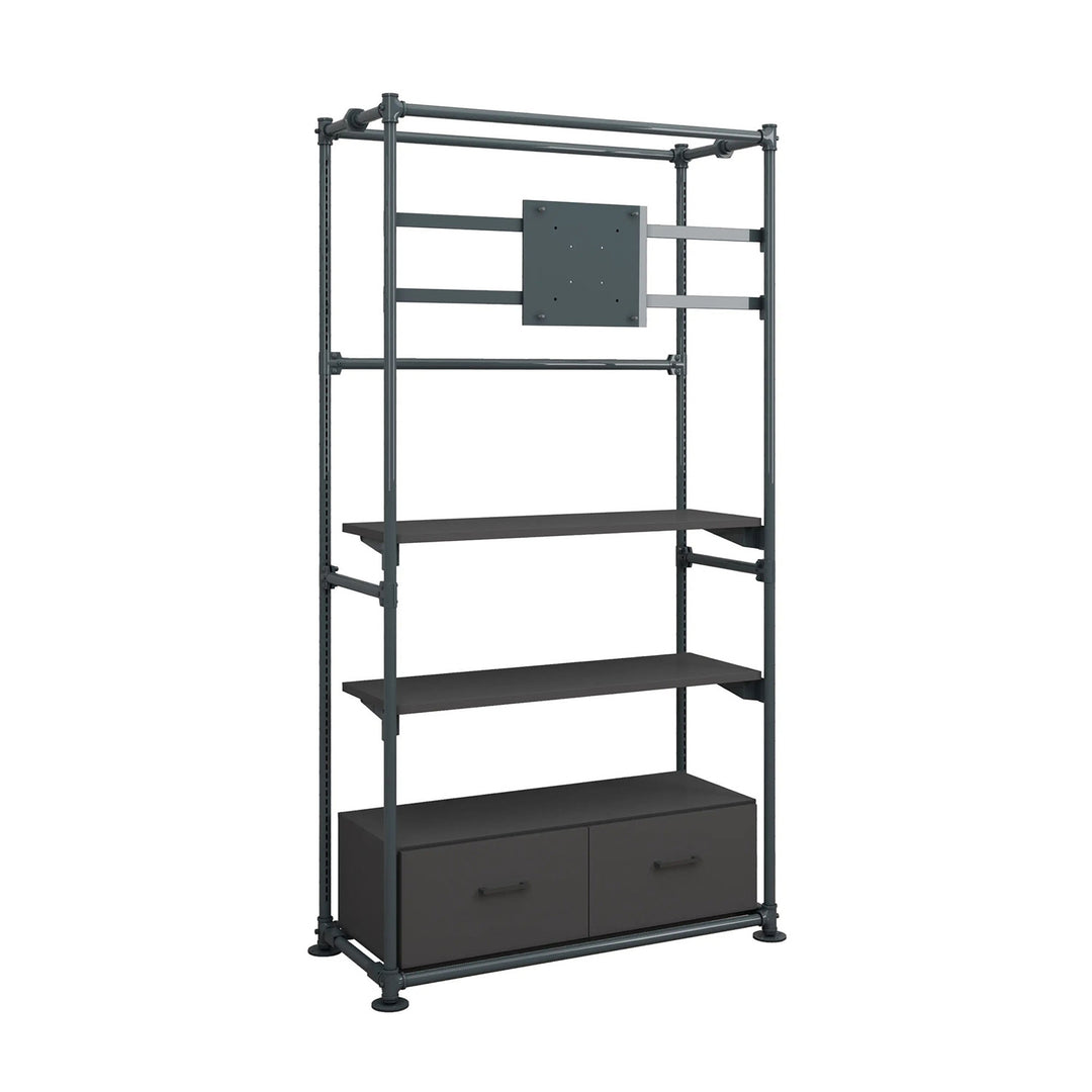 Pipeline Freestanding Kit with TV Display Mount, Two Shelves and Drawers