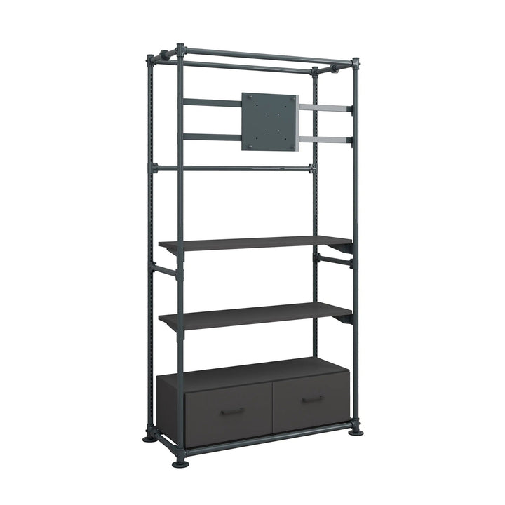 Pipeline Freestanding Kit with TV Display Mount, Two Shelves and Drawers