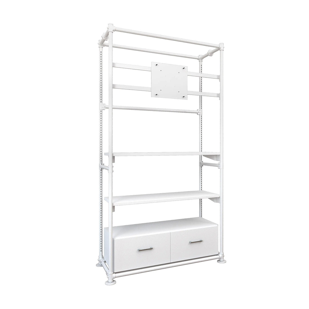 Pipeline Freestanding Kit with TV Display Mount, Two Shelves and Drawers