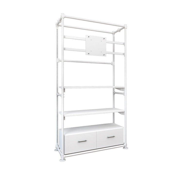 Pipeline Freestanding Kit with TV Display Mount, Two Shelves and Drawers