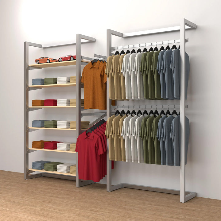 Double Alta Wall Unit with Shelving & Hanging Retail Display Kit 6