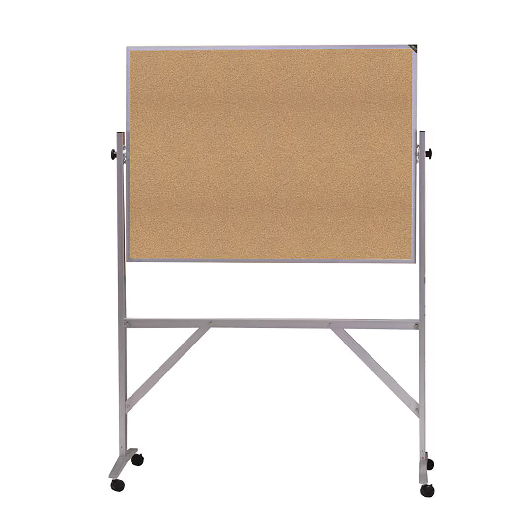 Mobile Aluminum Frame Freestanding Reversible Corkboard Both Sides
