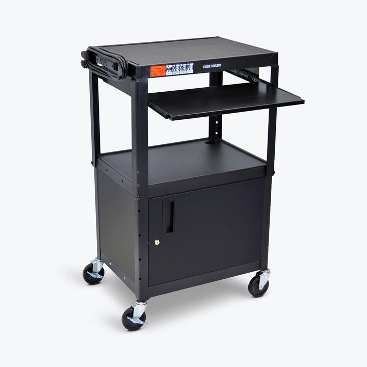 Adjustable Steel AV Cart - Cabinet, Pullout