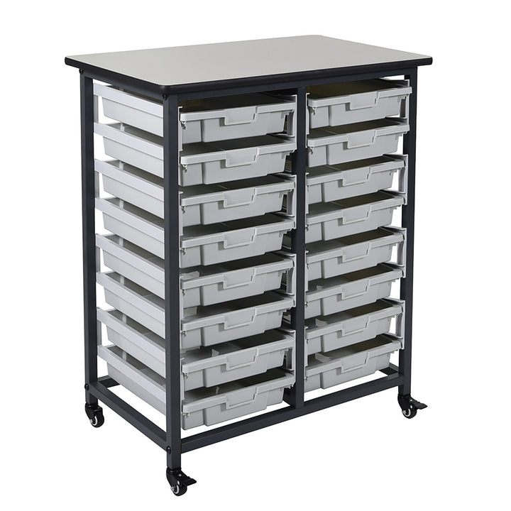 Mobile Bin Storage Unit - Double Row with Small Gray Bins