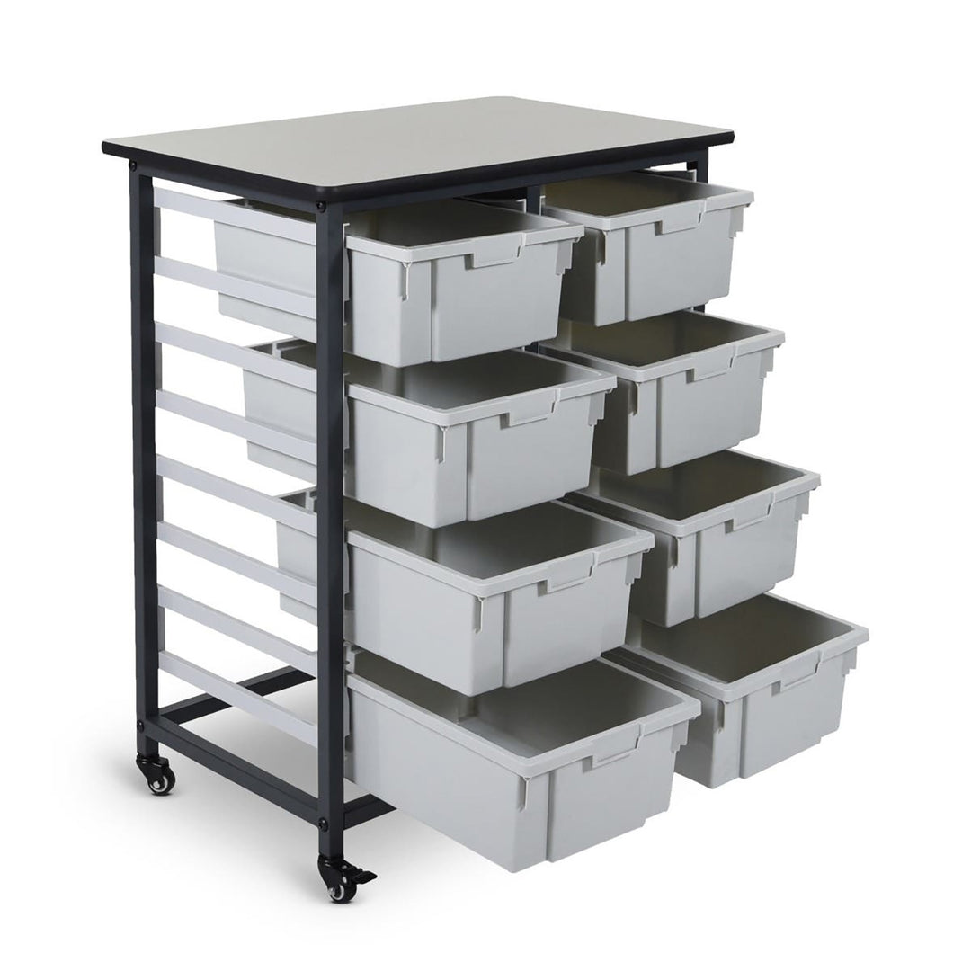 Mobile Bin Storage Unit - Double Row with Large Gray Bins