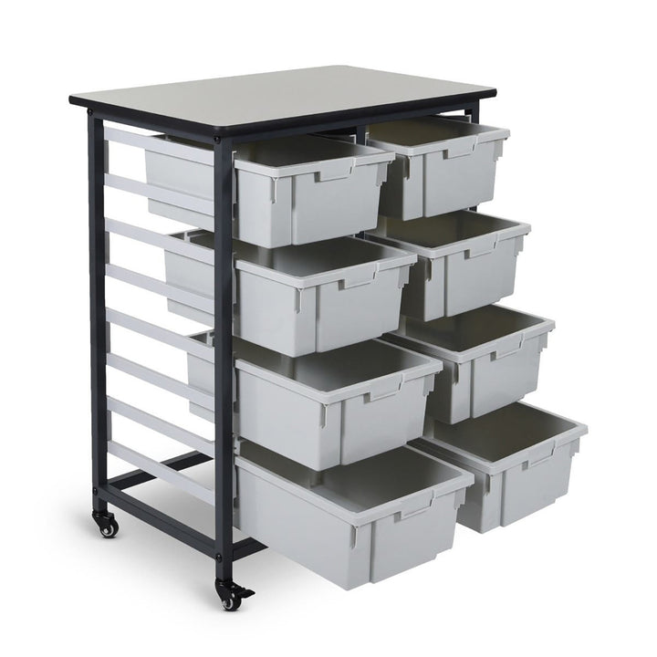 Mobile Bin Storage Unit - Double Row with Large Gray Bins