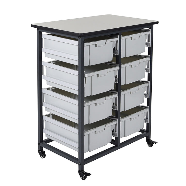 Mobile Bin Storage Unit - Double Row with Large Gray Bins