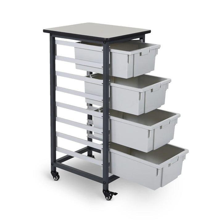 Mobile Bin Storage Unit - Single Row with Large Gray Bins