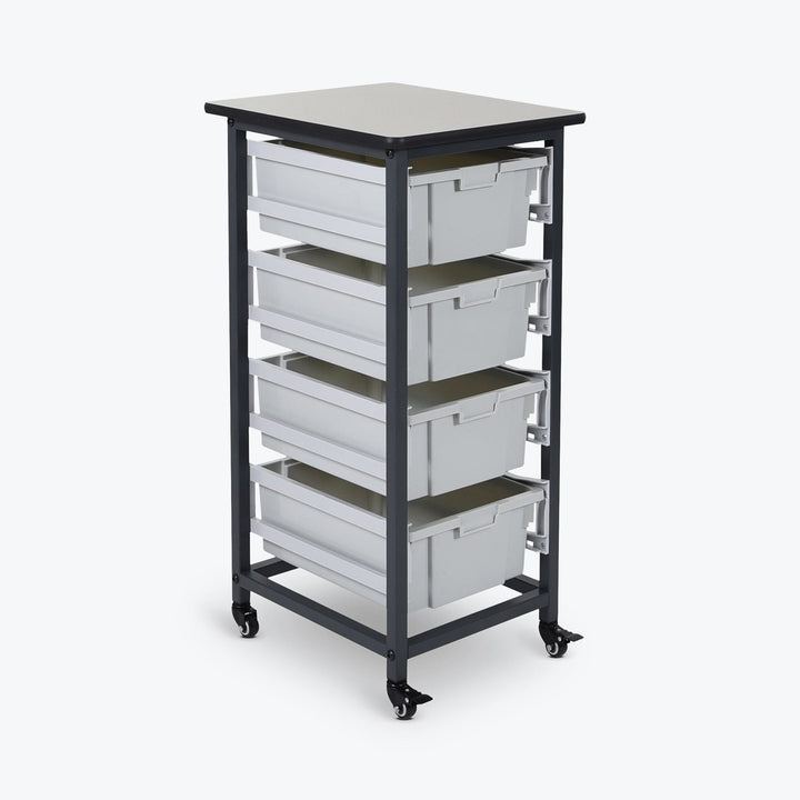 Mobile Bin Storage Unit - Single Row with Large Gray Bins