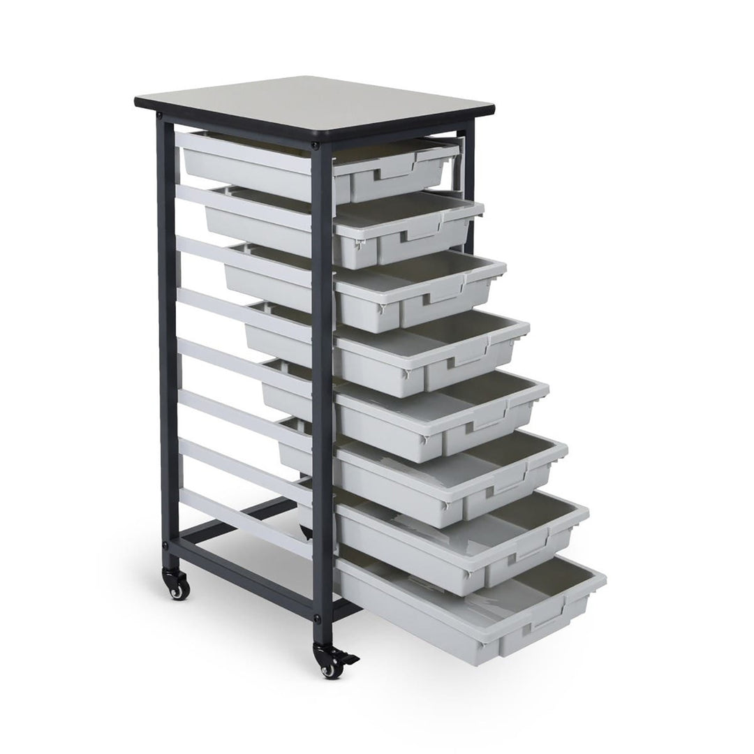Mobile Bin Storage Unit - Single Row with Small Gray Bins