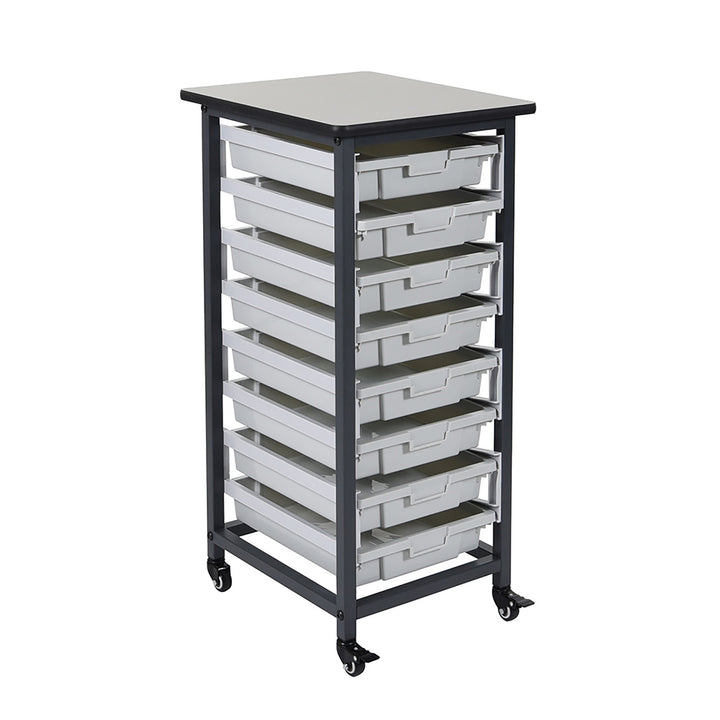 Mobile Bin Storage Unit - Single Row with Small Gray Bins