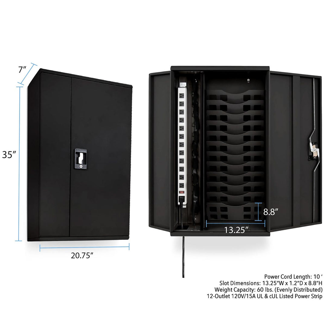 12 Tablet/Chromebook Line Leader Wall-Mounted Charging Cabinet