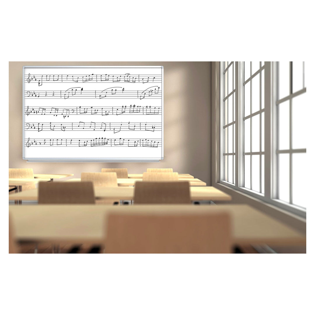 Dry Erase Magnetic Wall-Mount Music Staff White Board, 72x48, Aluminum Frame