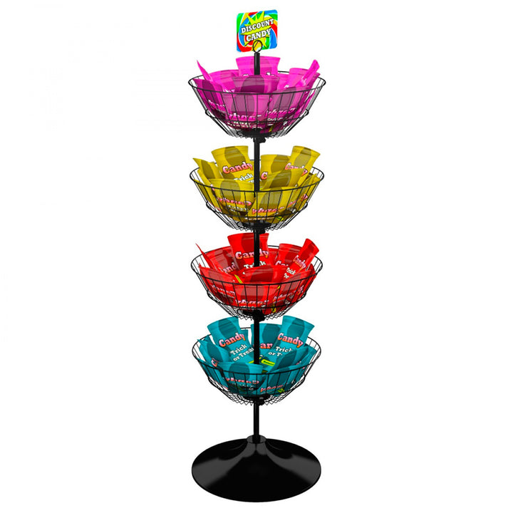 Economical Dump Bin Display with Four 18" Diameter Baskets w/Round Base