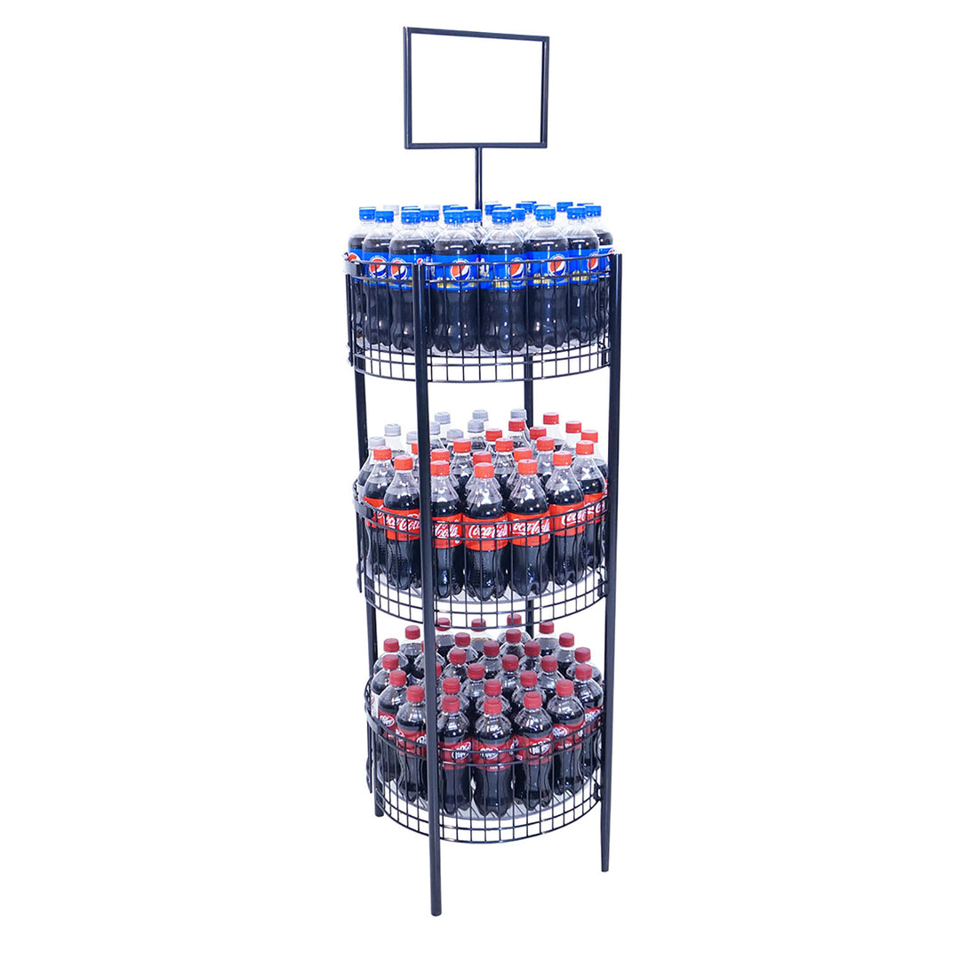3 Tier Dump Bin Wire Display Rack With Glides And Sign Frame