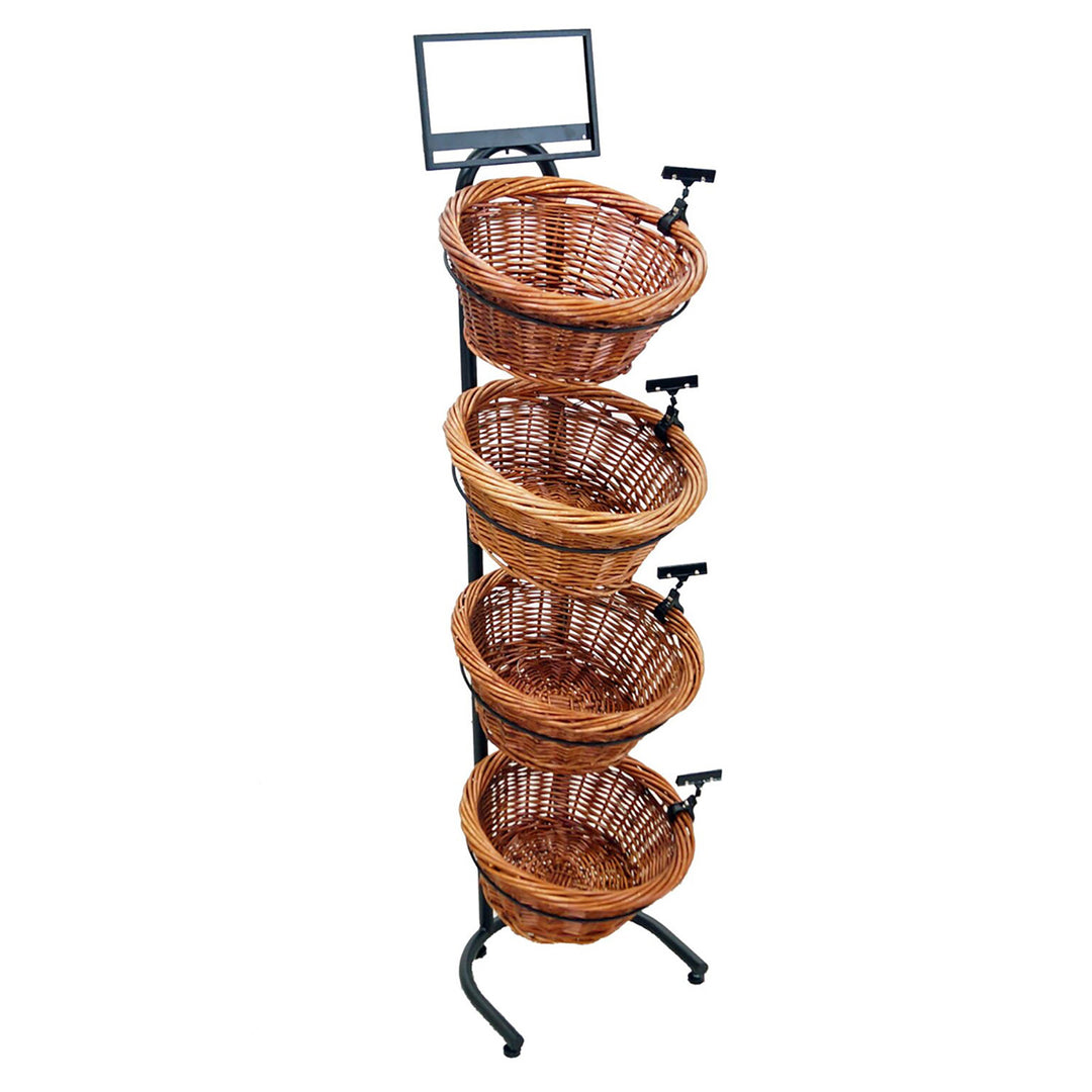 4 Tier 4 Round Willow Basket and Floor Stand Display Rack with Sign Frame