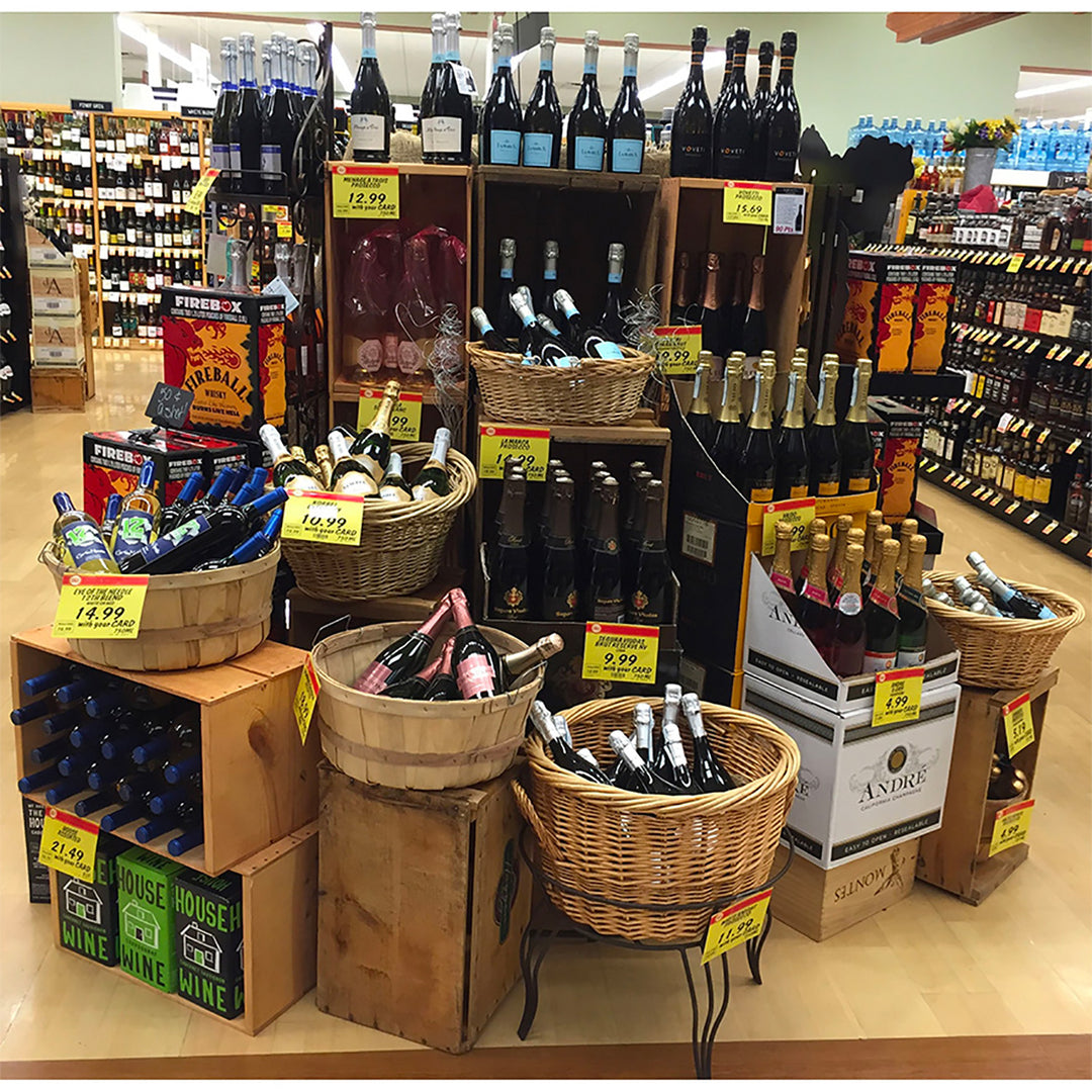 23"H Medium Round Willow Basket And Floor Stand Display Rack