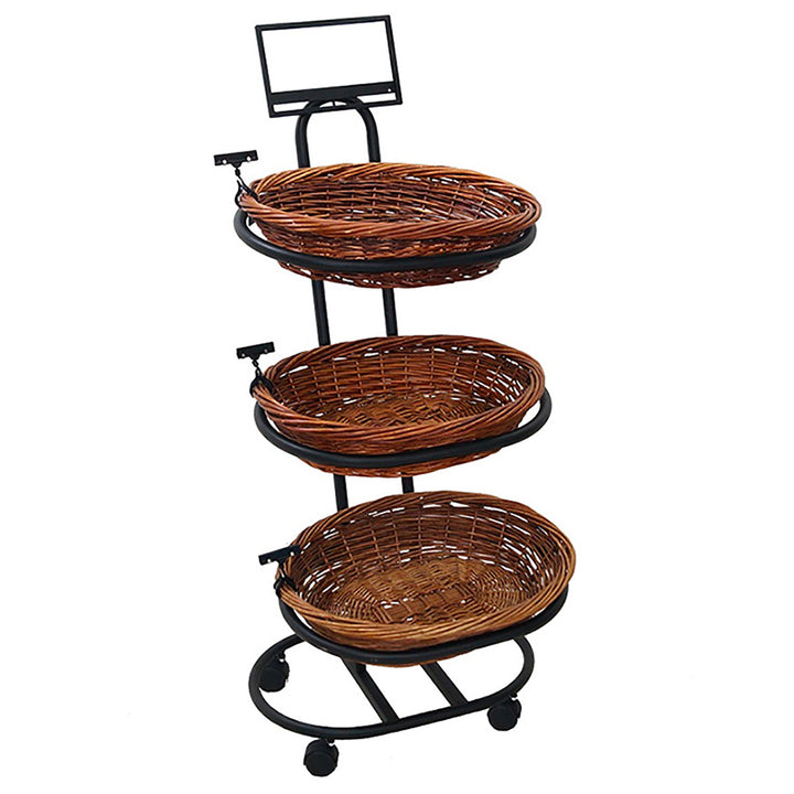 3-Tier Willow Basket Floor Display with 3 Oval Baskets