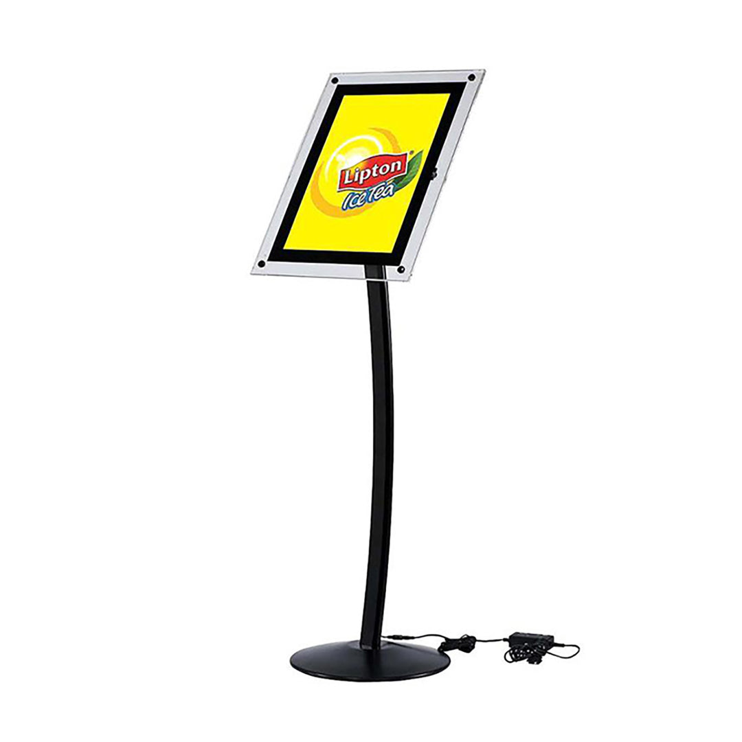 Black Curved Sign Holder w/LED Lighting - Portrait & Landscape Orientation