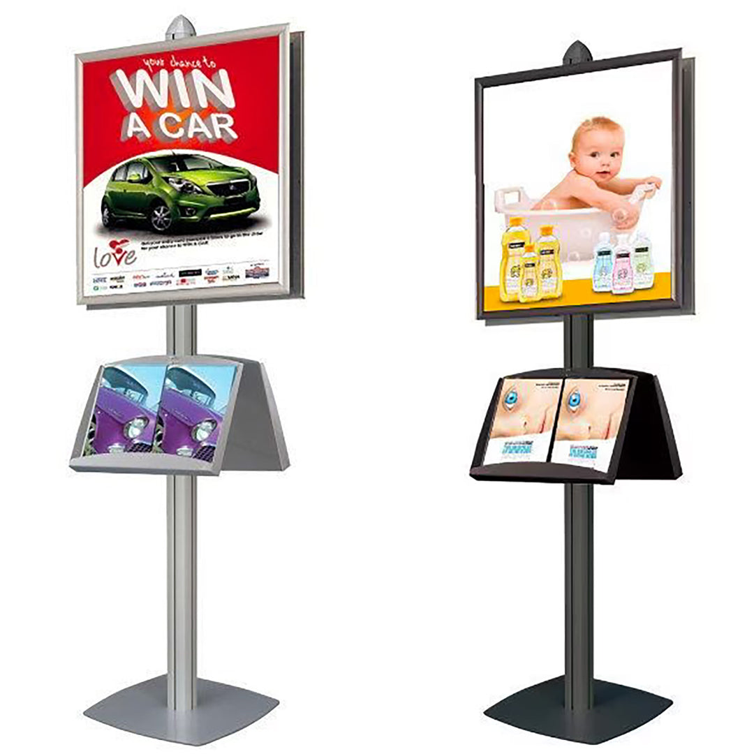 Double Sided Sign Stand 22″ x 28″ with 2 Literature Display Shelves fo ...