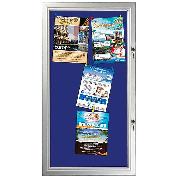 Blue Felt Enclosed Bulletin Board Outdoor Use - 23.03" x 42.32"