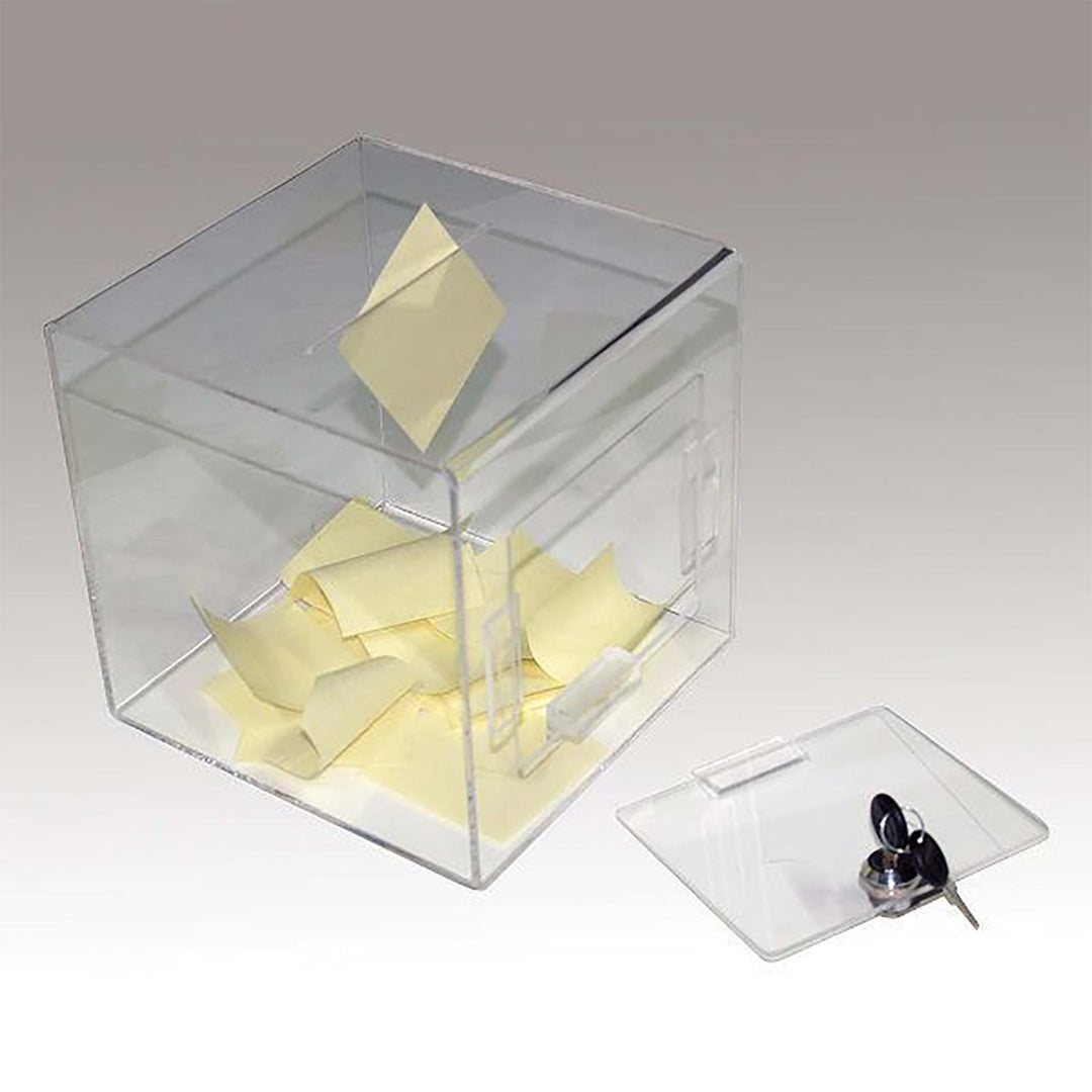 Clear Acrylic Donation & Ballot Box w/Lock 8" × 8" x 8"