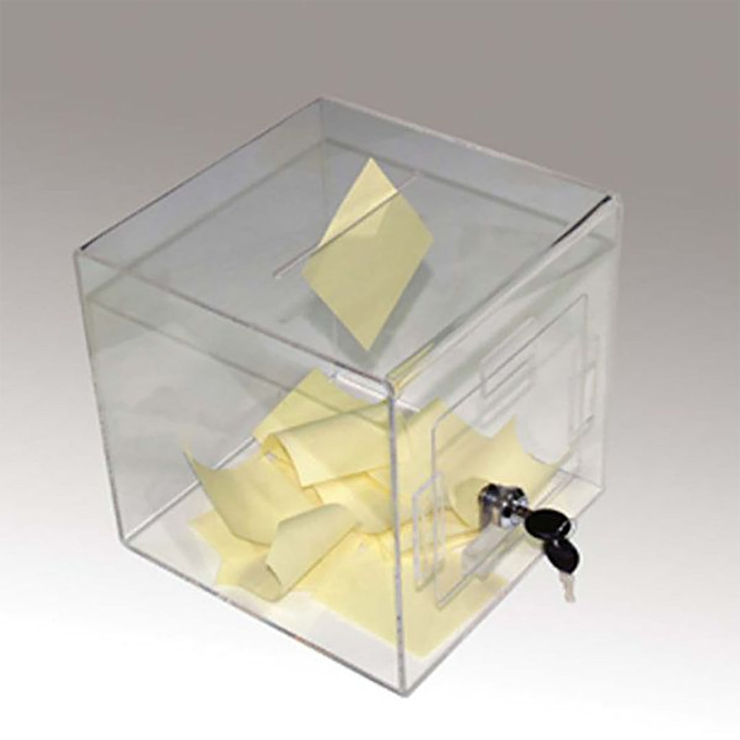 Clear Acrylic Donation & Ballot Box w/Lock 8" × 8" x 8"