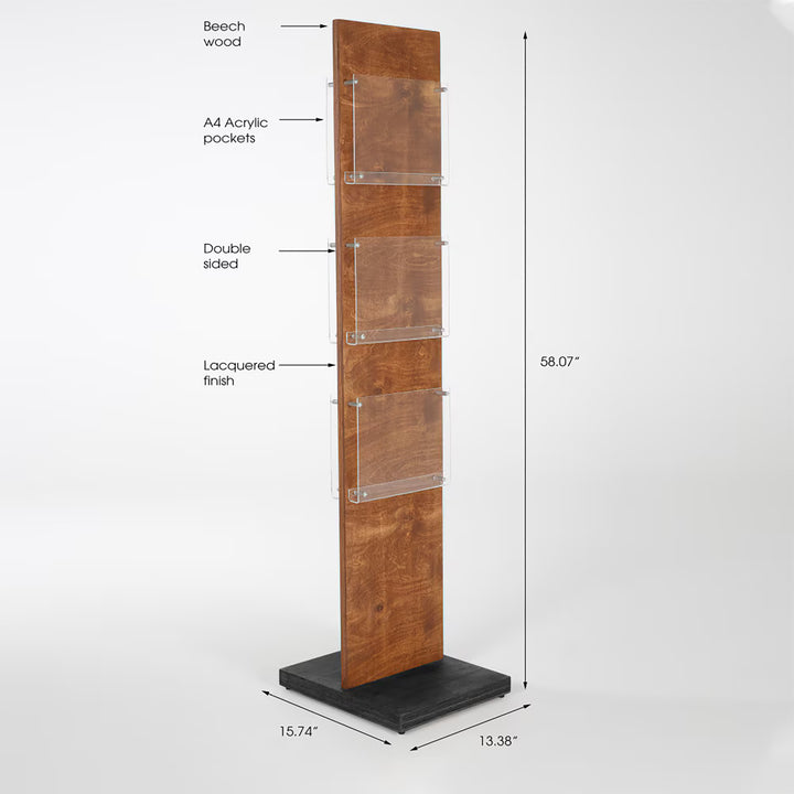 Double Sided, Plywood Literature Display Stand/Holder, Dark Wood