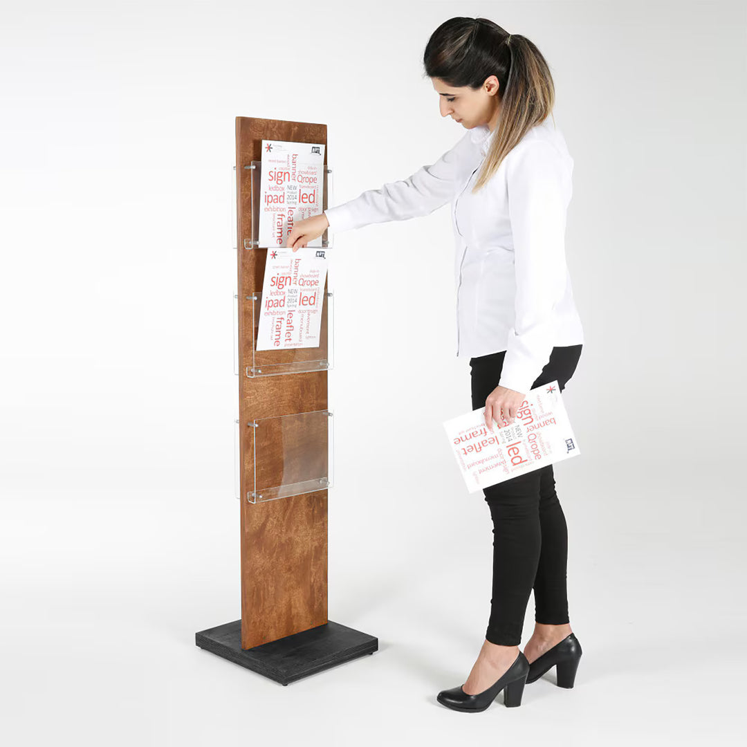 Double Sided, Plywood Literature Display Stand/Holder, Dark Wood