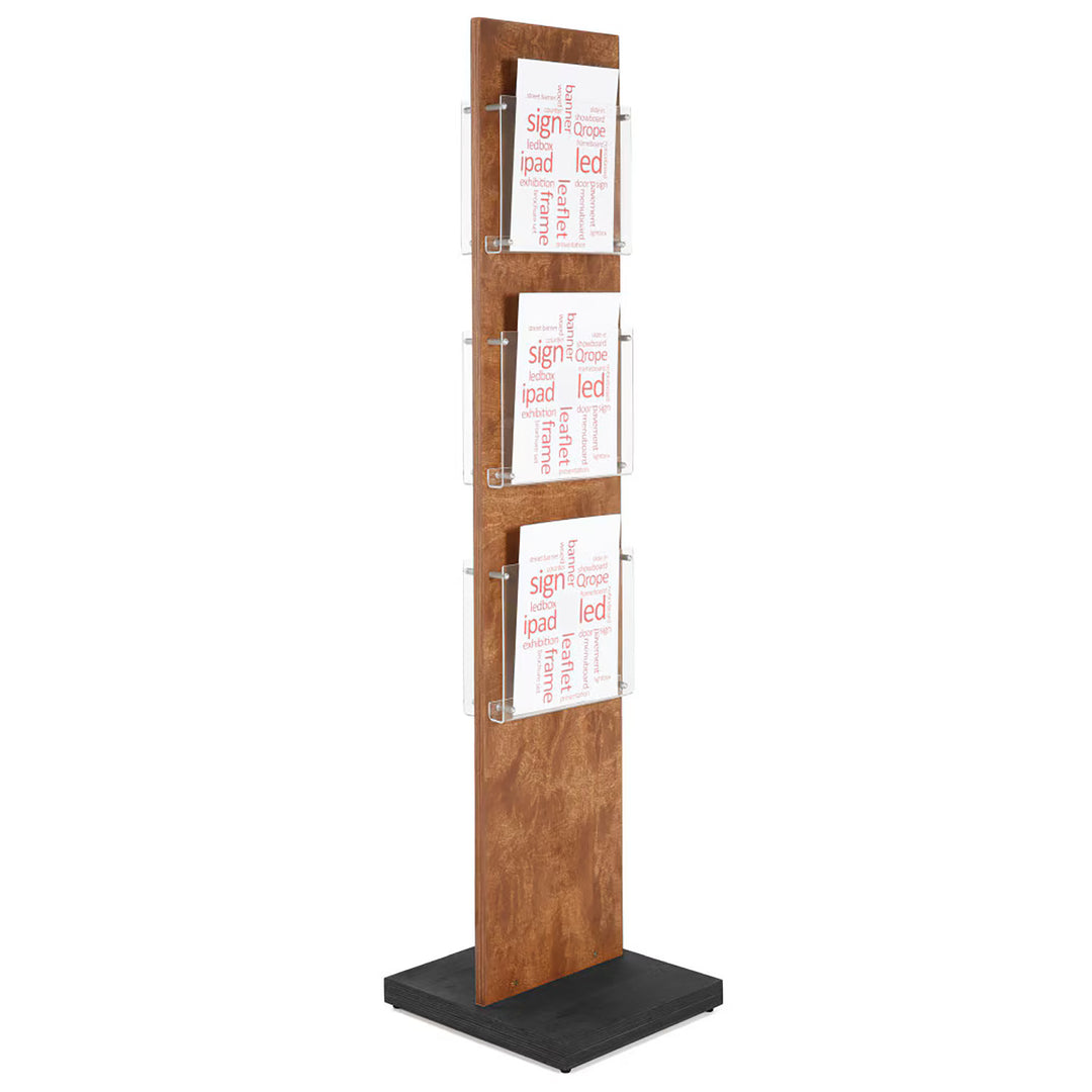 Double Sided, Plywood Literature Display Stand/Holder, Dark Wood