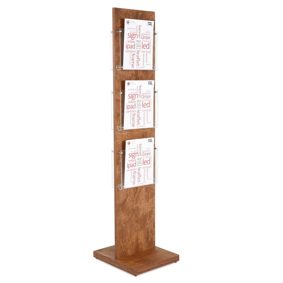 Double Sided, Plywood Literature Display Stand/Holder, Dark Wood