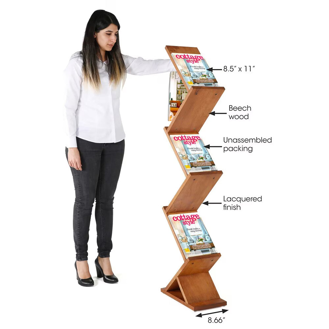 Zig Zag Literature Holder, Brochure Display Stand, Dark Wood, 8.5×11, 5 Pockets