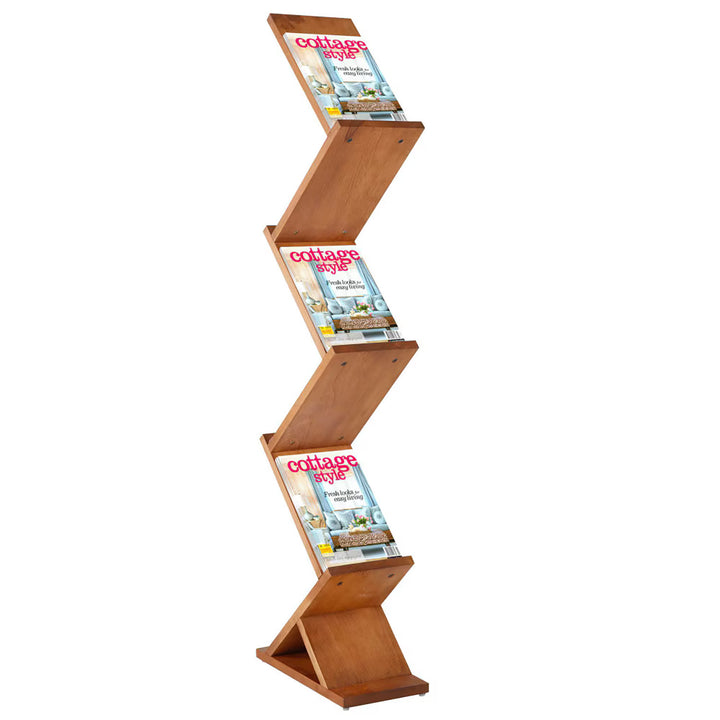 Zig Zag Literature Holder, Brochure Display Stand, Dark Wood, 8.5×11, 5 Pockets