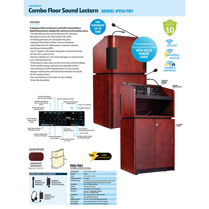 Tabletop & Base Combo Sound Lectern, Mahogany on Walnut