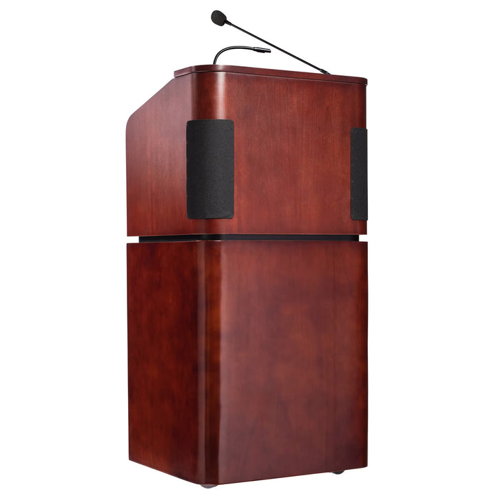 Tabletop & Base Combo Sound Lectern, Mahogany on Walnut