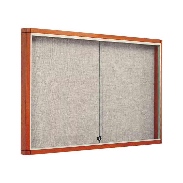 Premium Wood Frame Enclosed Bulletin Board with Sliding Doors - Fabric Back - Linear Frame