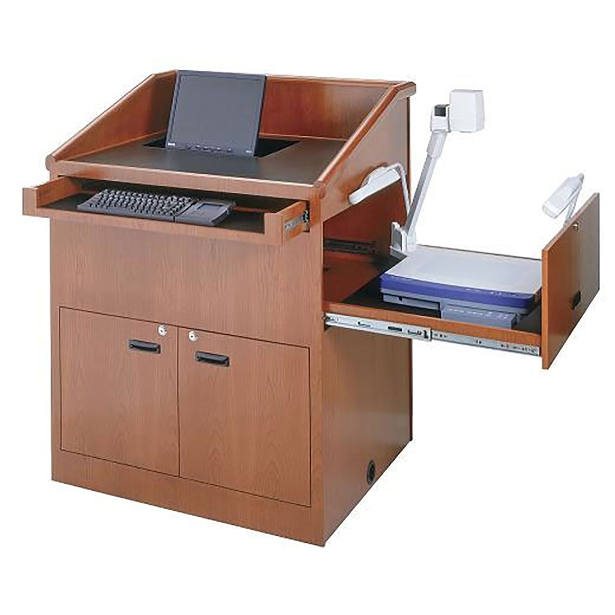 Multimedia Lectern Multimedia Wood Veneer Lectern w/Flat Work Surface – Allen Display