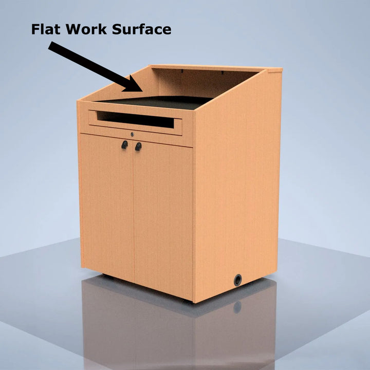 Multimedia Wood Veneer Lectern Radius Front Corners w/Flat Work Surface